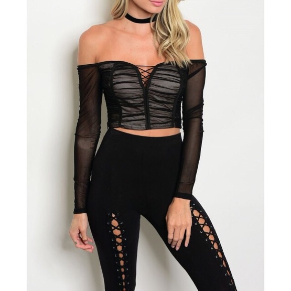 Fashion Nova Tops - Long sleeve off the shoulder  mesh crop top.